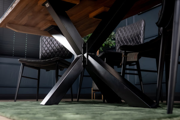 Forest Recycled Wood Dining Table with Glass Top and Black Frame 180 cm