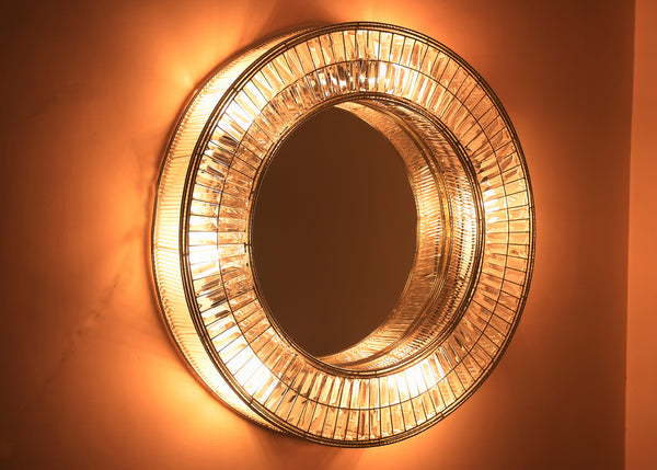 Aurora Halo Handcrafted Round Mirror Wall Lamp 90cm