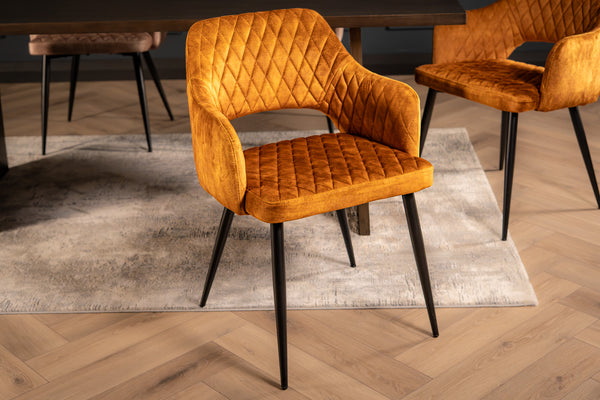 Glamour Elegant  Mustard Yellow Velvet Chair with Decorative Quilting and Black Legs