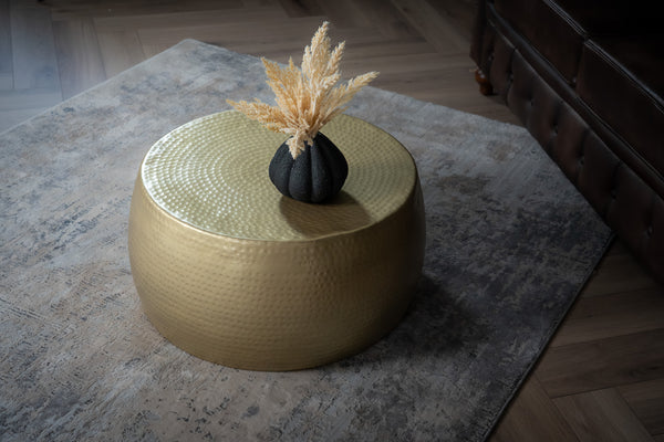 Round coffee table ORIENT III 60cm gold metal hammered design handmade