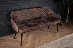 Glamour Elegant Grey Dark Brown Velvet Bench with Black Coated Legs 160 cm