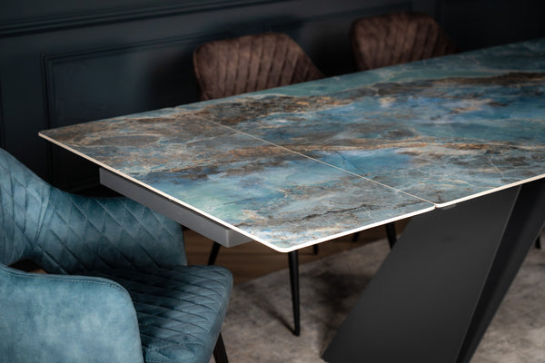 Apollo Extendable Italian Sintered Stone Dining Table in Crystal Blue Marble Look 180-220-260 cm