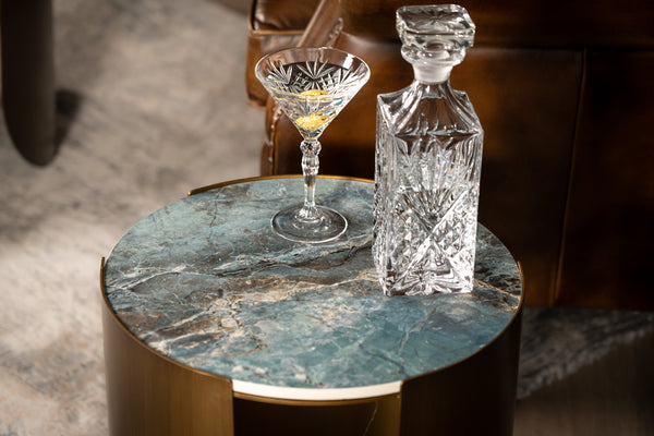 Petroio Italian Sintered Stone Round Side Table in Crystal Blue Marble Look 40 cm