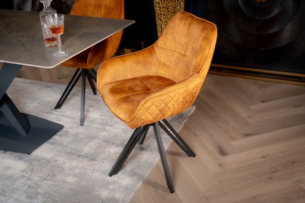 Velvet Swivel Dining Chair Mustard Yellow with Black Legs – Terra