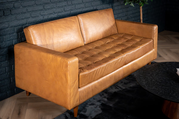 California Genuine Leather 3 Seater Sofa in Light Brown Colour 185 cm