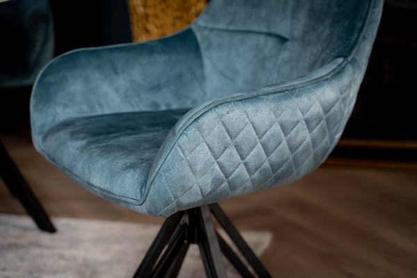 Velvet Swivel Dining Chair Petrol Blue with Black Legs – Terra