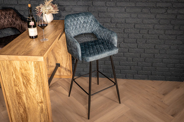 Glamour Elegant Petrol Blue Velvet Barstool with Black Coated Legs