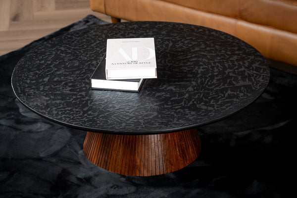 Solid Mango Wood Coffee Table Black Mosaic Top 100 cm – Portofino Fluted Base