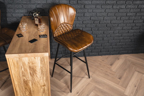 Valencia Curve Genuine Leather Bar Stool in Antique Brown and Black Legs