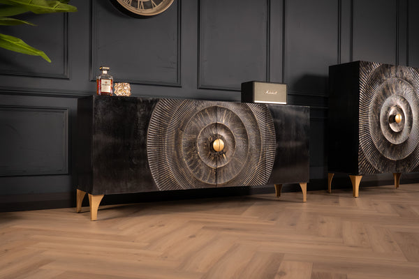 Sunset Handcrafted Solid Mango Wood Black Sideboard 177 cm 2.0