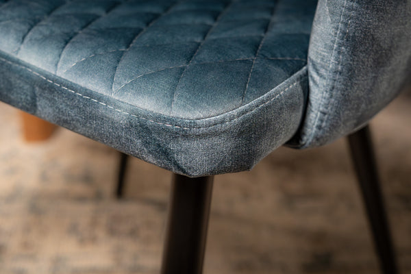 Glamour Petrol Blue Velvet Chair with Decorative Quilting and Black Legs