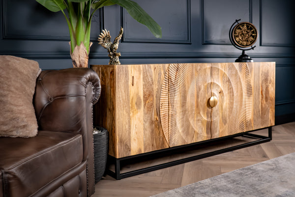 Sunset Handcrafted Solid Mango Wood Natural Brown Sideboard 177 cm