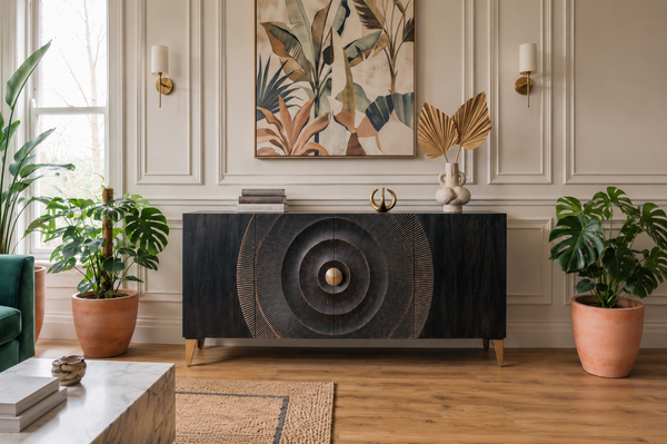 Solid Mango Wood Sideboard Black 177 cm – Sunset