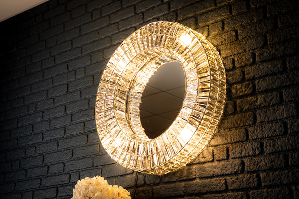 Aurora Crystal Handcrafted Round Wall Lamp Mirror 75cm
