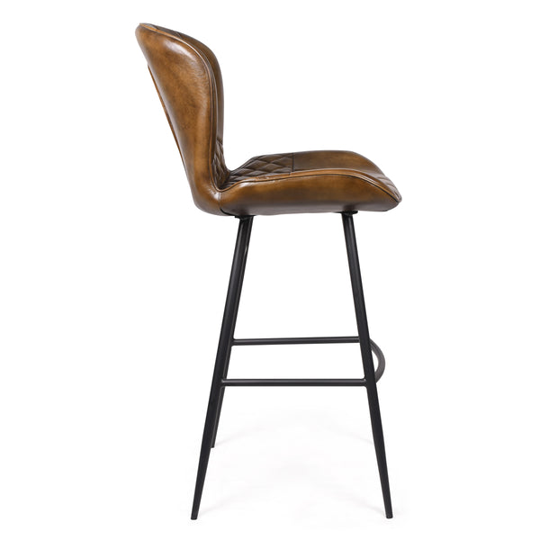 Valencia Curve Genuine Leather Bar Stool in Antique Brown and Black Legs
