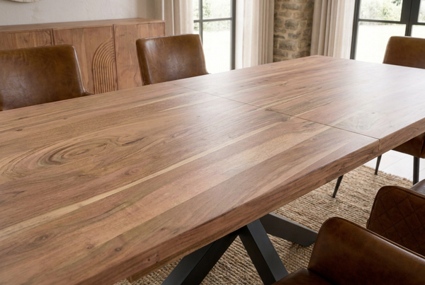 Solid Acacia Wood Extendable Dining Table 160–200cm - Lennox with Spider Legs