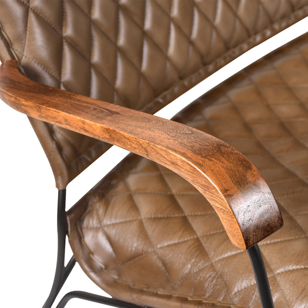 SoHo Genuine Leather Bench in Vintage Brown with Black Metal Legs 128 cm