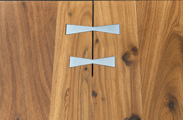 Solid Acacia Wood Iron Dining Table with Butterfly Inserts 180cm - Aspen Live Edge Light Brown
