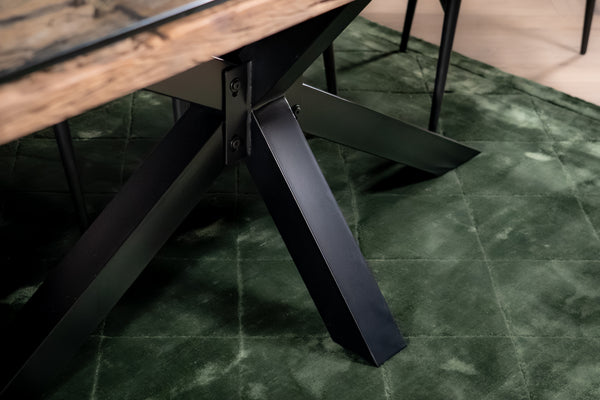 Forest Recycled Wood Dining Table with Glass Top and Black Frame 180 cm
