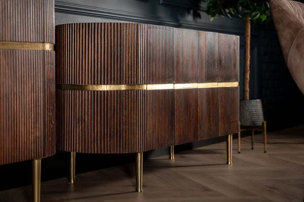Elegance Solid Mango Wood Sideboard with Gold Iron Legs and a Trim 150 cm