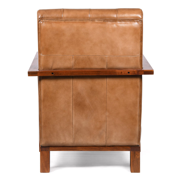 Osaka Modern Genuine Leather Armchair in Light Brown With Wooden Legs