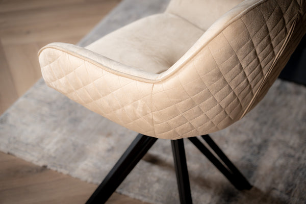 Velvet Swivel Dining Chair Beige with Black Legs – Terra