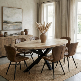 Solid Mango Wood Oval Dining Table 160cm – Galaxie Spider Frame