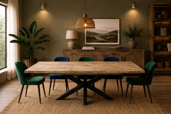 Extendable Solid Mango Wood Dining Table 180-260cm - Arlo Spider Legs