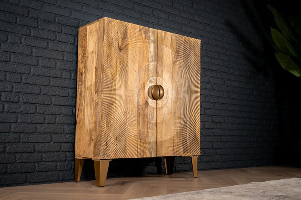 Sunset Handmade Solid Mango Wood Highboard in Natural with Golden Legs 100 cm