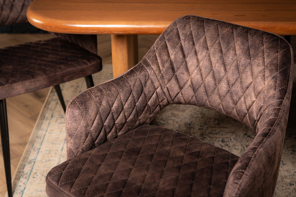 Glamour Elegant Grey Dark Brown Velvet Chair with Decorative Quilting and Black Legs