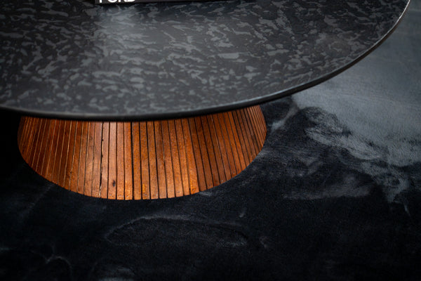 Solid Mango Wood Coffee Table Black Mosaic Top 100 cm – Portofino Fluted Base