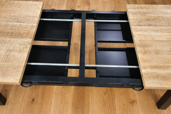 Extendable Dining Table with Drawers in Solid Mango Wood 200–280 cm – Metal Frame – Mason