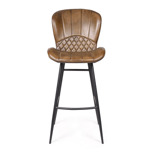 Valencia Curve Genuine Leather Bar Stool in Antique Brown and Black Legs