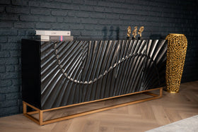 Scorpion Solid Mango Wood Black Sideboard with 3d Effect Fronts 177 cm