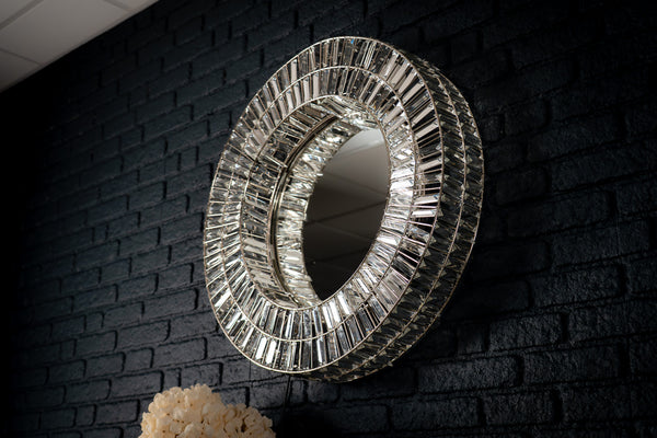 Aurora Crystal Handcrafted Round Wall Lamp Mirror 75cm