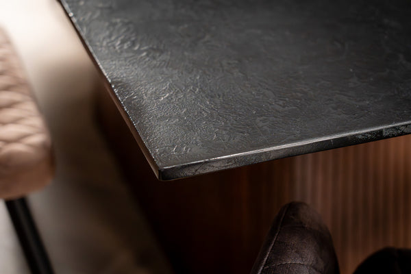 Portofino Mango Wood Dining Table with Black Mosaic Wooden Top and Fluted Base 200 cm