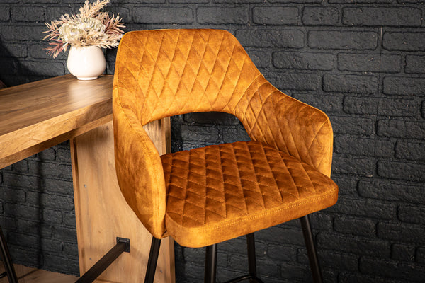 Glamour Elegant Mustard Yellow Velvet Barstool with Black Coated Legs