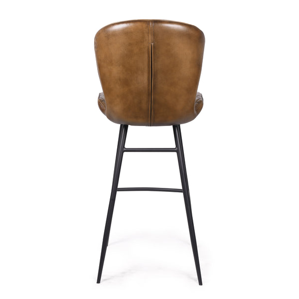 Valencia Curve Genuine Leather Bar Stool in Antique Brown and Black Legs