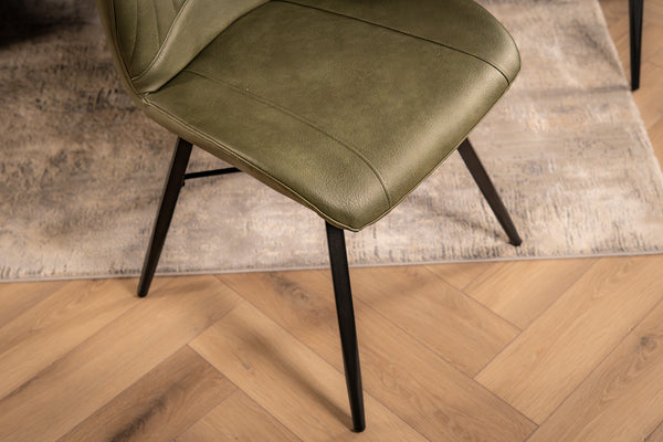 Orion Faux Leather Dining Chair in Olive Green with Black Powder Coated Metal Legs