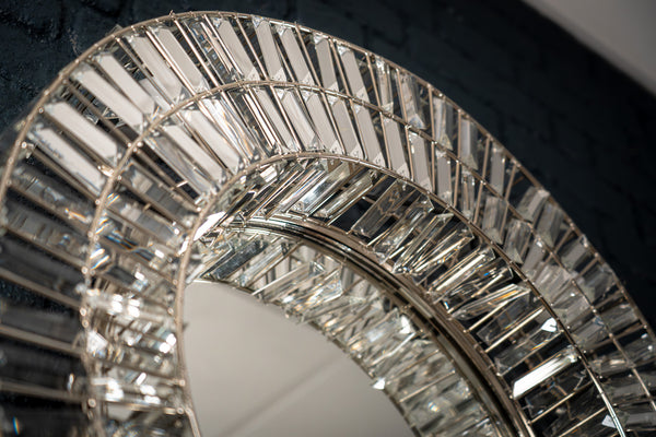 Aurora Crystal Handcrafted Round Wall Lamp Mirror 75cm