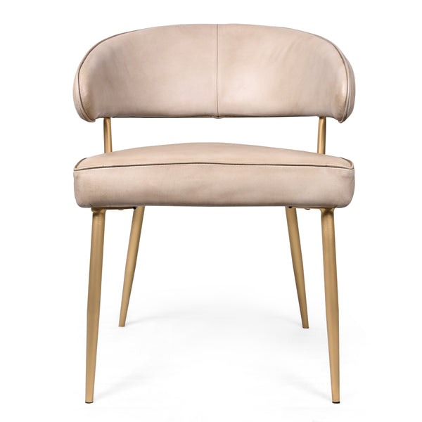 Vienna Genuine Leather Dining Chair in Beige with Golden Legs