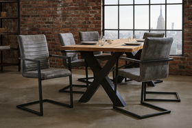 Loft Industrial Cantilever Chair Vintage Grey with Armrests and Iron Frame