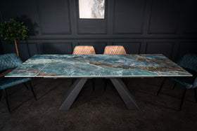OASIS Extendable Italian Sintered Stone Dining Table in Crystal Blue Marble Look 160-200-240 cm