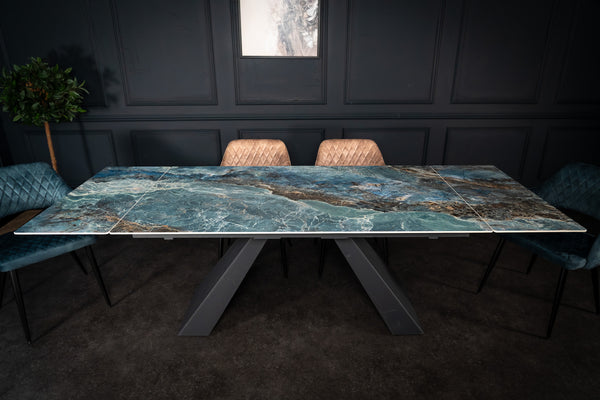 OASIS Extendable Italian Sintered Stone Dining Table in Crystal Blue Marble Look 160-200-240 cm