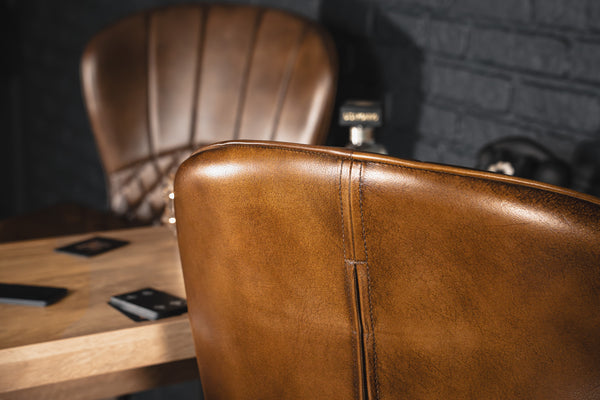 Valencia Curve Genuine Leather Bar Stool in Antique Brown and Black Legs