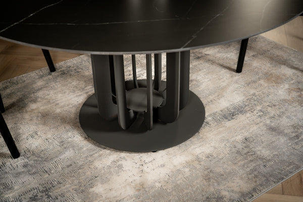 Fresco Italian Sintered Stone Round Dining Table in Black Manhattan Marble 150 cm