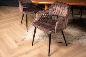 Glamour Elegant Grey Dark Brown Velvet Chair with Decorative Quilting and Black Legs