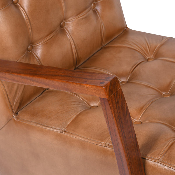 Osaka Modern Genuine Leather Armchair in Light Brown With Wooden Legs