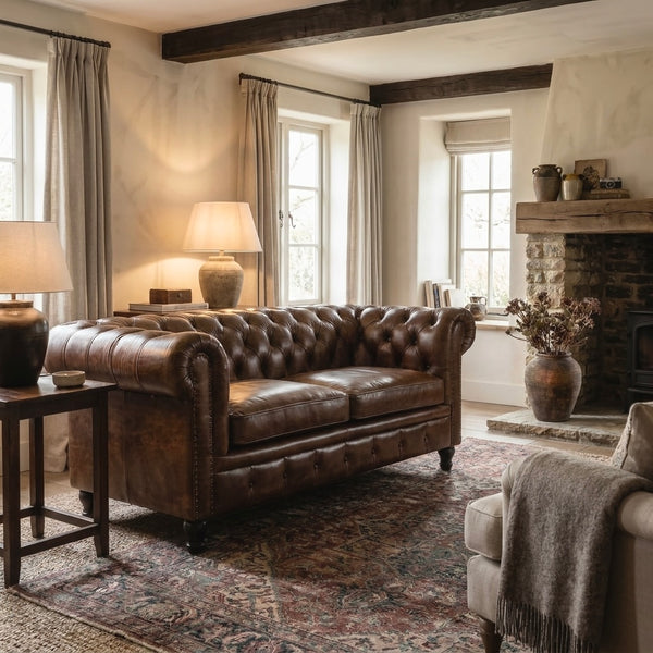 Chesterfield Genuine Leather 2 Seater Sofa 158 cm – Stratford Antique Brown