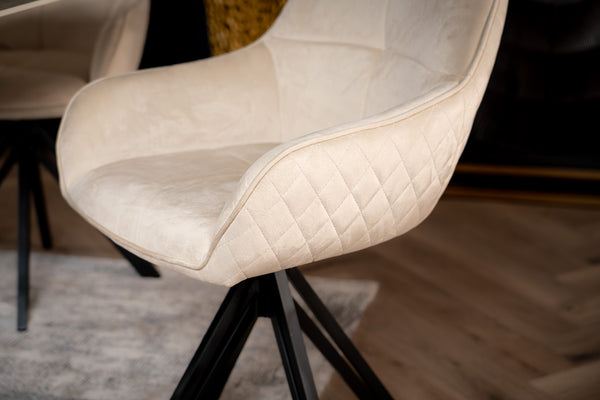 Velvet Swivel Dining Chair Beige with Black Legs – Terra